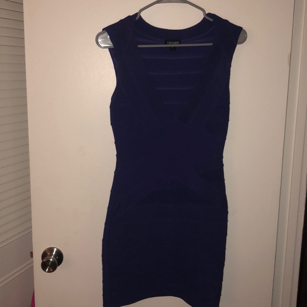 Navy Blue Plunge Bandage Dress